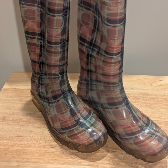 Coach Logo Print Tall Women's Rain Boots, Size 7- multicolor - Picture 1 of 5